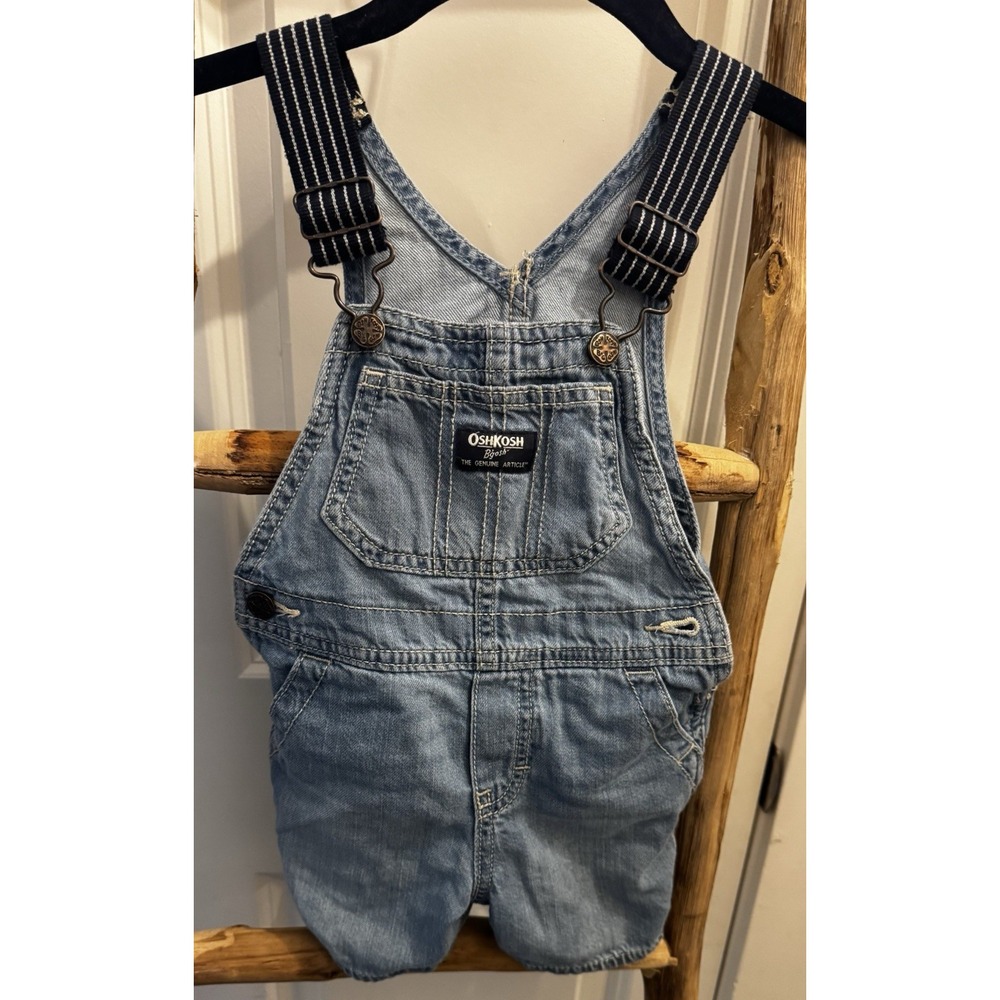 Oshkosh B'Gosh Denim Shorts Overalls 18 Months Light Wash Adjustable Straps